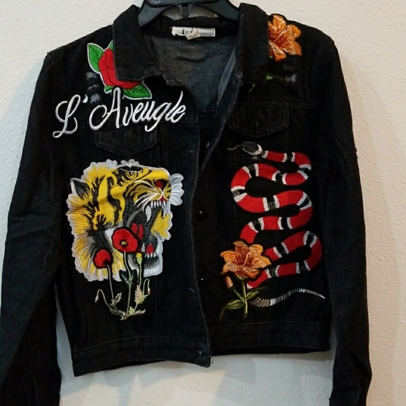 🔴LAST 1🔴BLACK PATCHWORK/EMBROIDERED DENIM JACKET - Picture 3 of 4